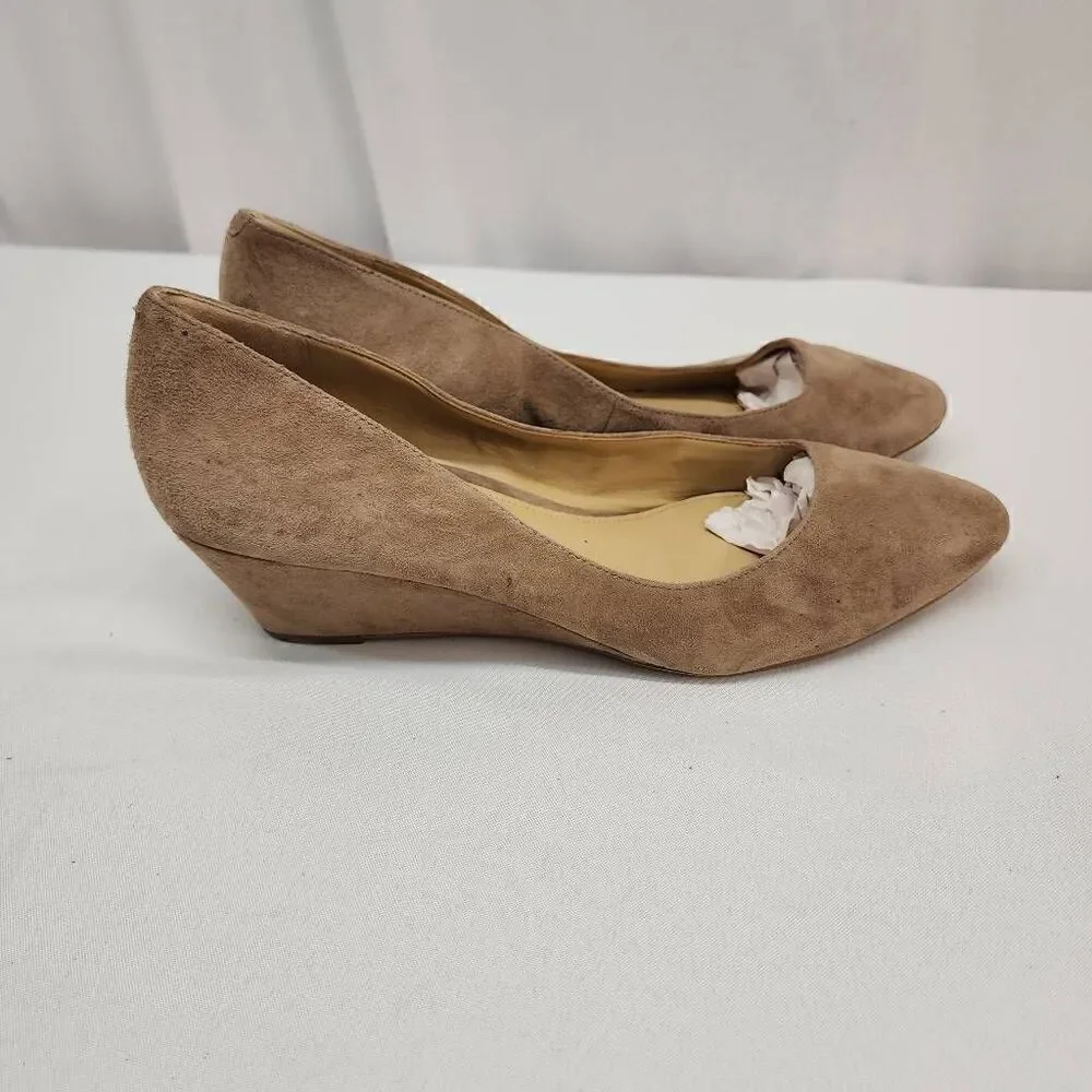 Talbots Size 10 Lanely Asymmetrical Wedges - Tan Leather Suede Comfort Career A